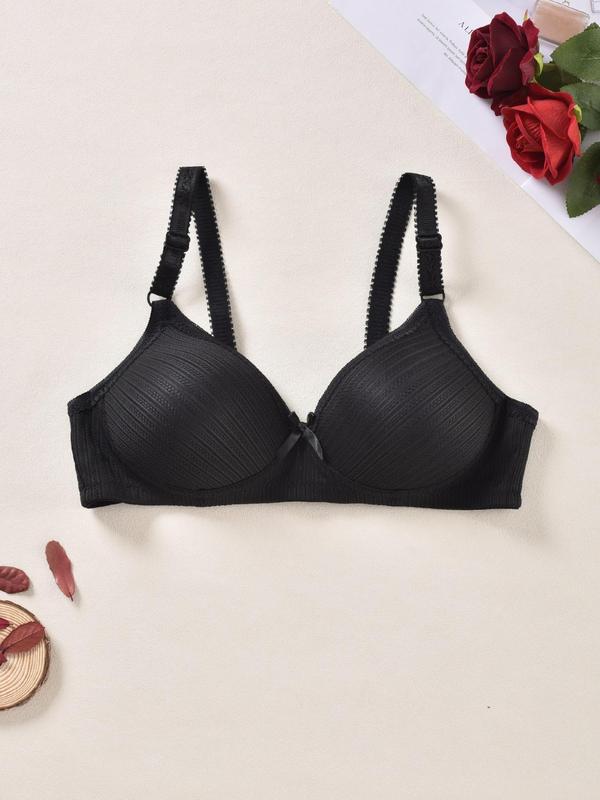 Women's Textured Bow Front Push Up Bra Lingerie Top, Solid Minimalist Mean Girls Adjustable Spaghetti Strap Bra, Fashion Comfortable Women's Underwear for Daily Wear