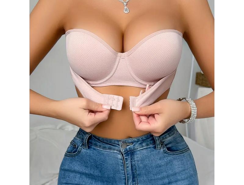 Solid Front Closure Underwire Bra - Plain Pattern Push Up Womenswear Lingerie for Comfortable Everyday Wear