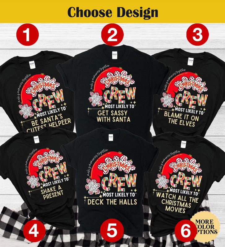 Family Christmas Pajama Shirts, Matching Family Christmas Pajamas, Holiday Pajamas, Christmas PJs Family, Christmas Crew Most Likely To Tops NN52