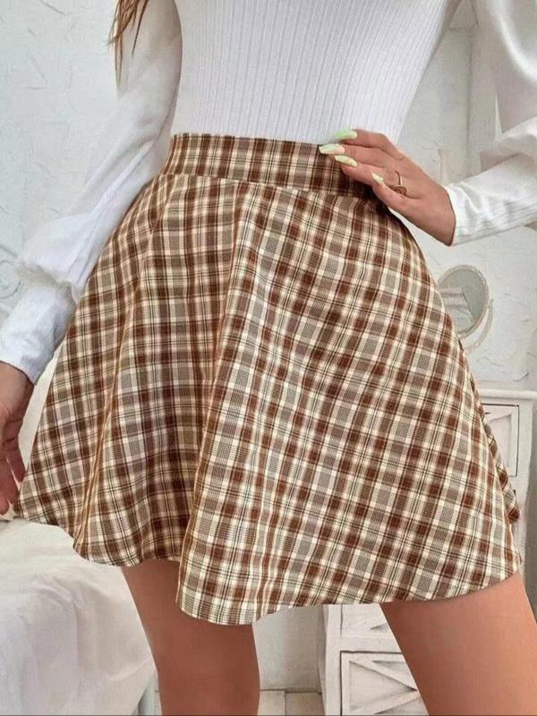 Women's Plaid Print High Waist A-line Skirt, Summer Clothes Women, Casual Girls Skirt, Preppy Style Short Skirt for Daily School Wear, Ladies Summer Clothes, Comfort Womenswear, Lady Bottom