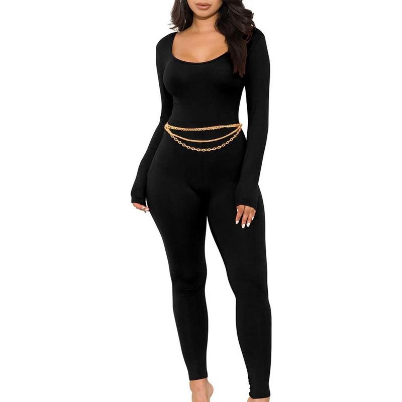 Women's Sexy Long Sleeve Bodycon Solid Outfits Club Rompers Jumpsuits