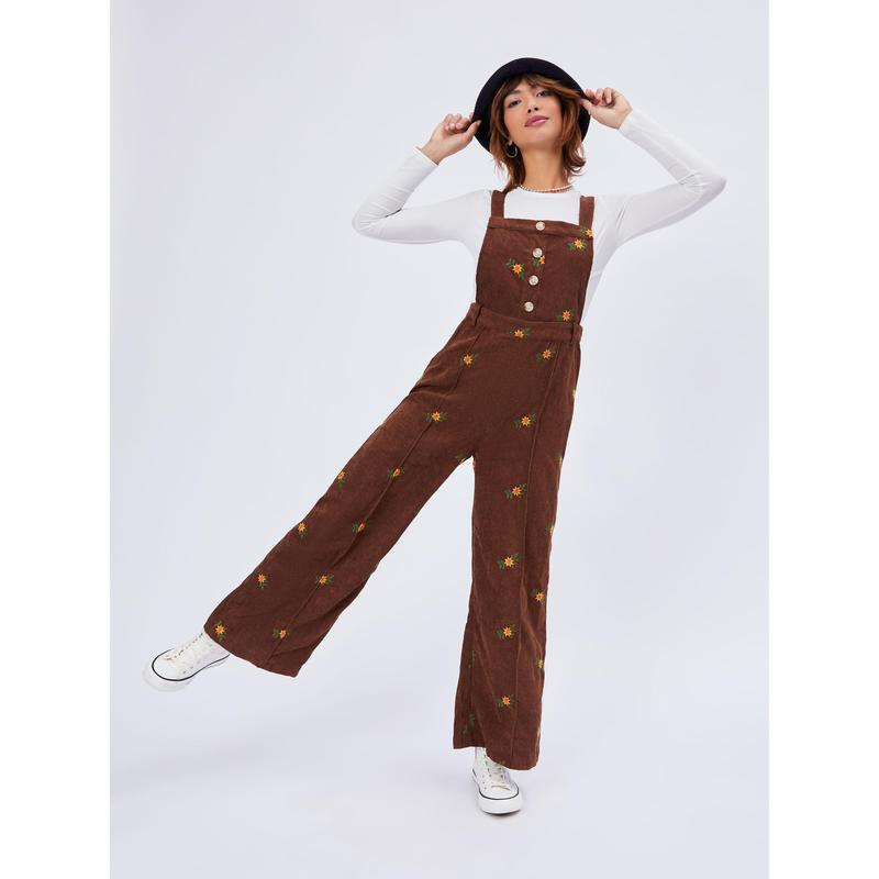 Cider [7 colors, Size 0-26] Ditsy Floral Corduroy Overall Jumpsuit