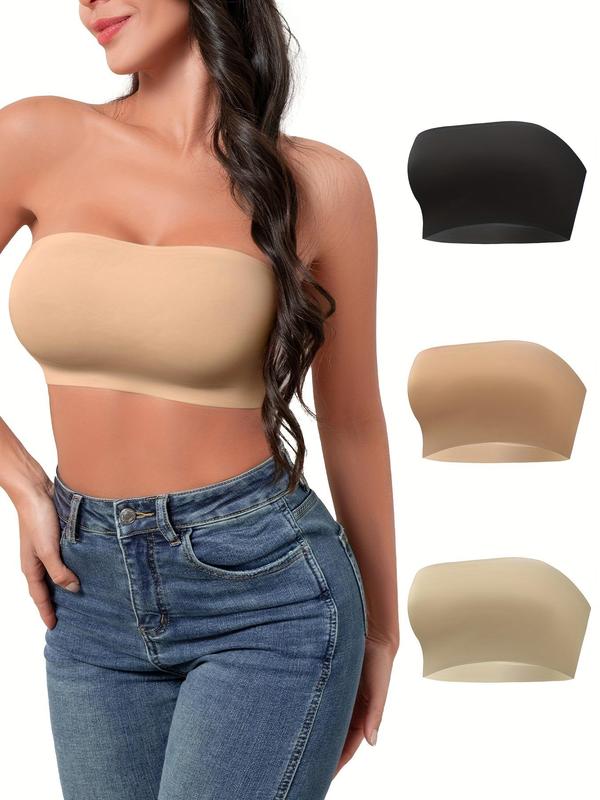 Women's Solid Color Non-slip Wireless Push Up Bandeau Bra, Strapless Bra, Casual Comfortable Breathable Seamless Buckleless Strapless Lingerie Top for Daily Wear, Lingeries for All Seasons