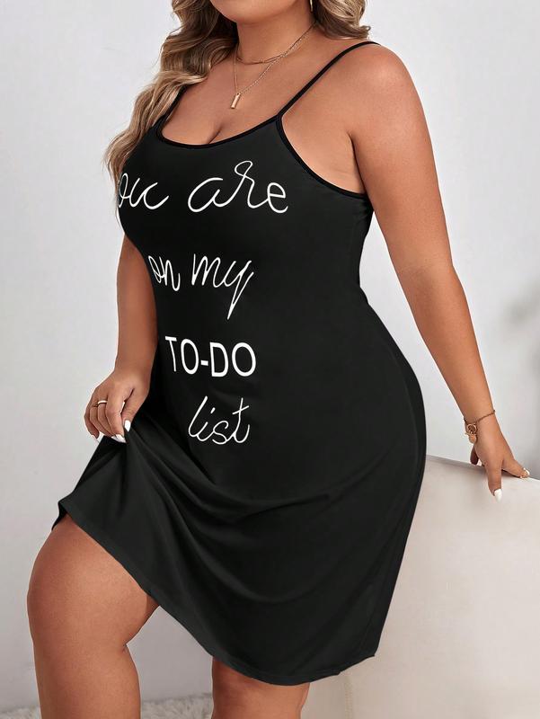 Plus Slogan Graphic Contrast Binding Cami Pajama Nightdress