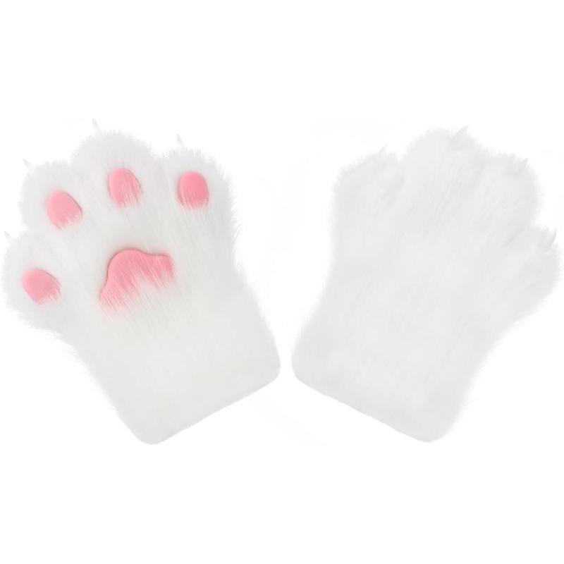 Faux Fur Plush Furry Cat Claw Gloves Fursuit Animal Fox Paws Mittens Halloween Cosplay Costume Accessories for Adult