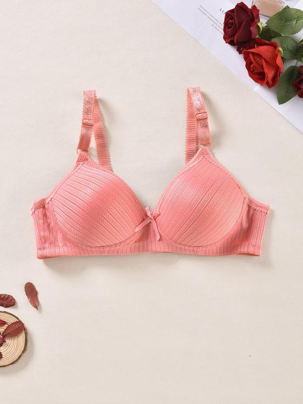 Women's Textured Bow Front Push Up Bra Lingerie Top, Solid Minimalist Mean Girls Adjustable Spaghetti Strap Bra, Fashion Comfortable Women's Underwear for Daily Wear