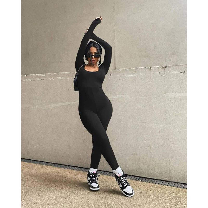 Women's Sexy Long Sleeve Bodycon Solid Outfits Club Rompers Jumpsuits