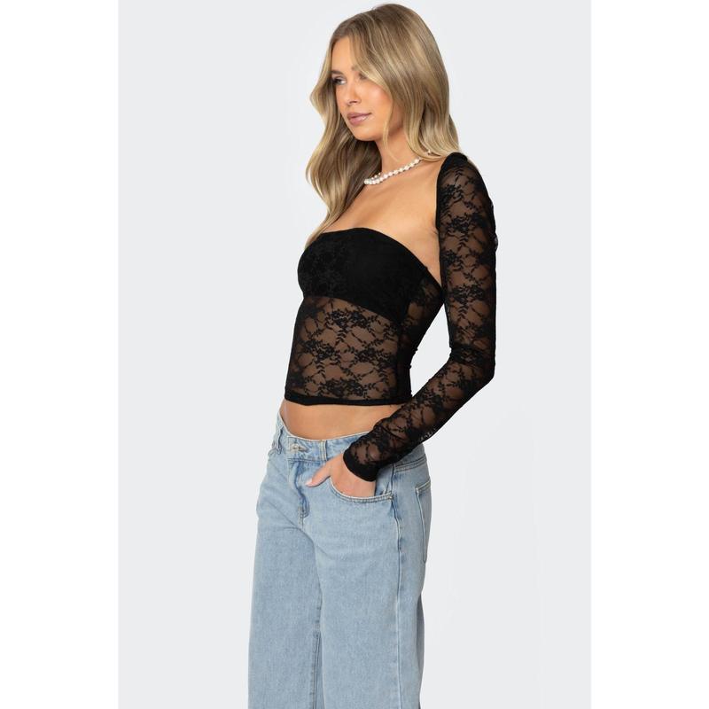 Addison Sheer Lace Two Piece Top