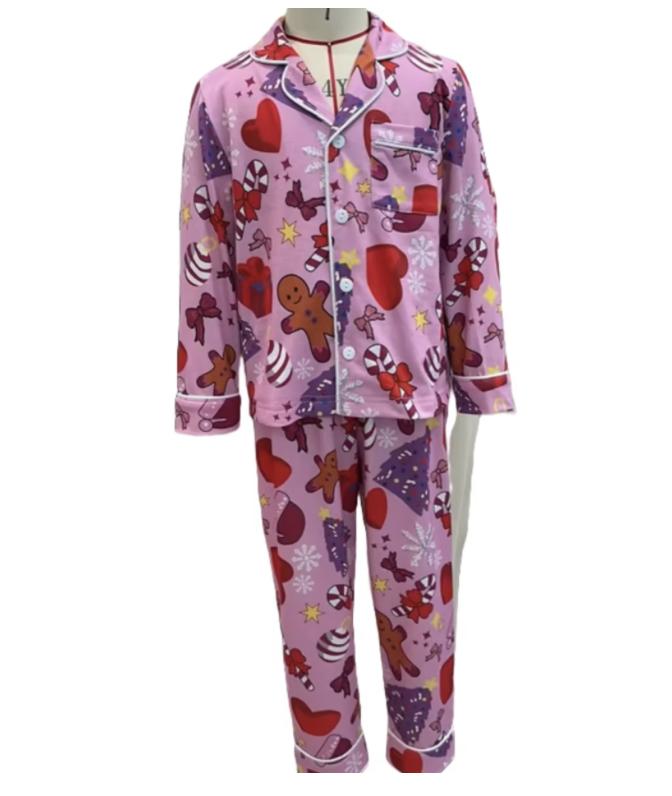 2024 New Family Matching Christmas Pajama Set Heart Print Long Sleeve Tops Elastic Waist Pants for Fall Winter- Cute Girly Matching PJS- Pink aesthetic- gingerbread man - mommy and me christmas family costume