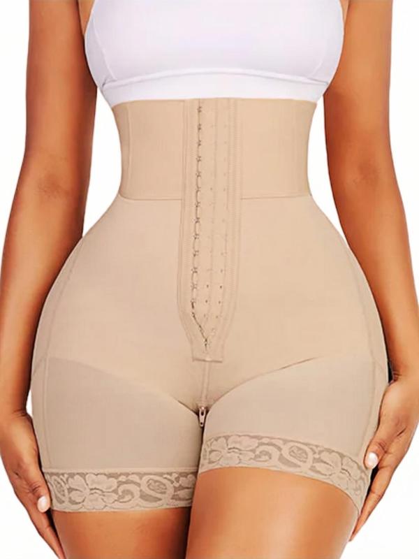 Women's High Waist Contrast Lace Shapewear Shorts, Tummy Control Butt Lifter Adjustable Hook & Eye Closure Front Shapewear Bottoms, High Stretch Shaper for Daily Wear Sexy