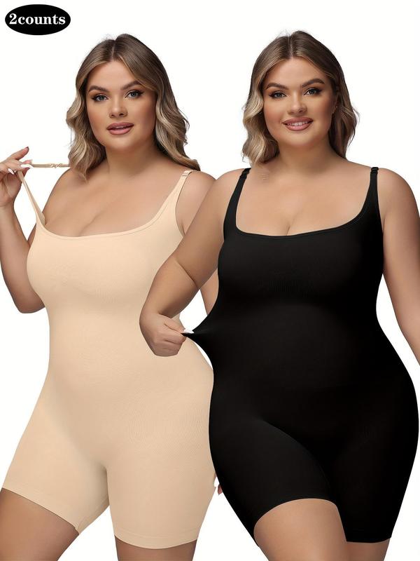 Plus Size Solid Adjustable Strap Shapewear Bodysuit, Basic Tummy Control Butt Lift Cami Bodysuit, Plus Size Women's Clothing, Summer Wear 2024, Womenswear Plus Size Clothes,  Plus Size Fall Clothing