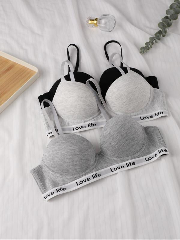 Women's Letter Tape Push Up Bra, Soft Comfortable Breathable Adjustable Strap Underwire Bra, Lingerie for All Seasons