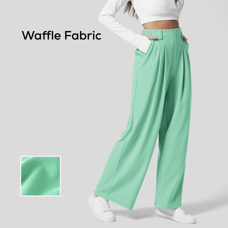 Halara High Waisted Plicated Side Pocket Wide Leg Waffle Casual Pants