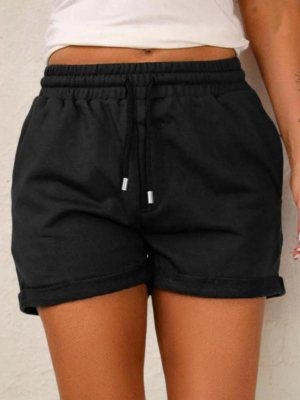  Solid Drawstring Waist Shorts, Summer Clothes Women, Casual Comfy Straight Leg Shorts for Daily Outdoor Wear, Shorts for Women, Women Plus Back To School Clothing for Summer