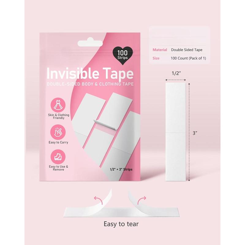 50-Strips Double-Sided Tape for Fashion, Tape for Clothes, Fabric Tape for Women Clothing and Body, All Day Strength Tape Adhesive, Invisible and Clear Tape for Sensitive Skins