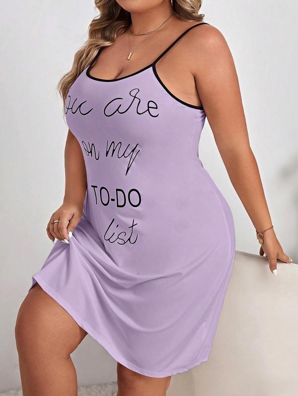 Plus Slogan Graphic Contrast Binding Cami Pajama Nightdress