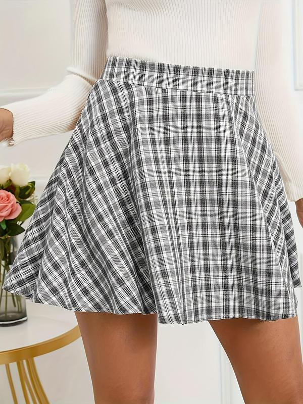 Women's Plaid Print High Waist A-line Skirt, Summer Clothes Women, Casual Girls Skirt, Preppy Style Short Skirt for Daily School Wear, Ladies Summer Clothes, Comfort Womenswear, Lady Bottom