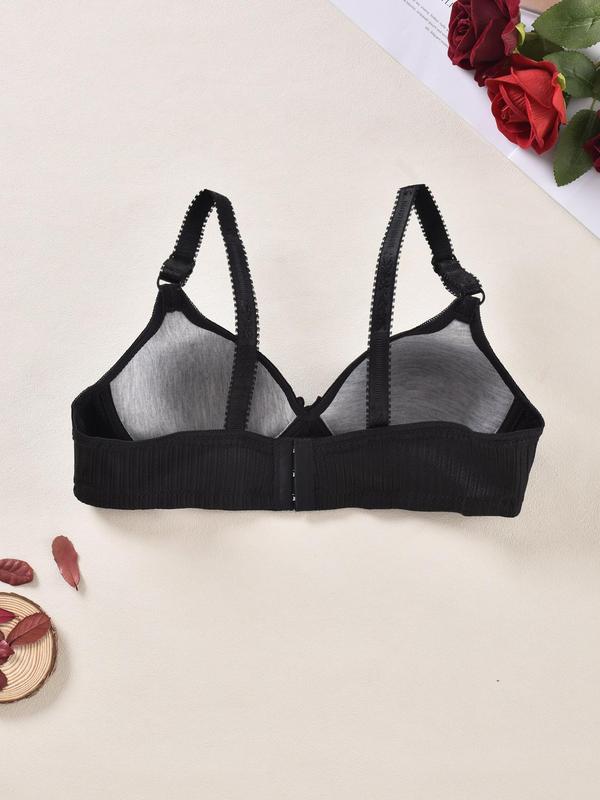 Women's Textured Bow Front Push Up Bra Lingerie Top, Solid Minimalist Mean Girls Adjustable Spaghetti Strap Bra, Fashion Comfortable Women's Underwear for Daily Wear