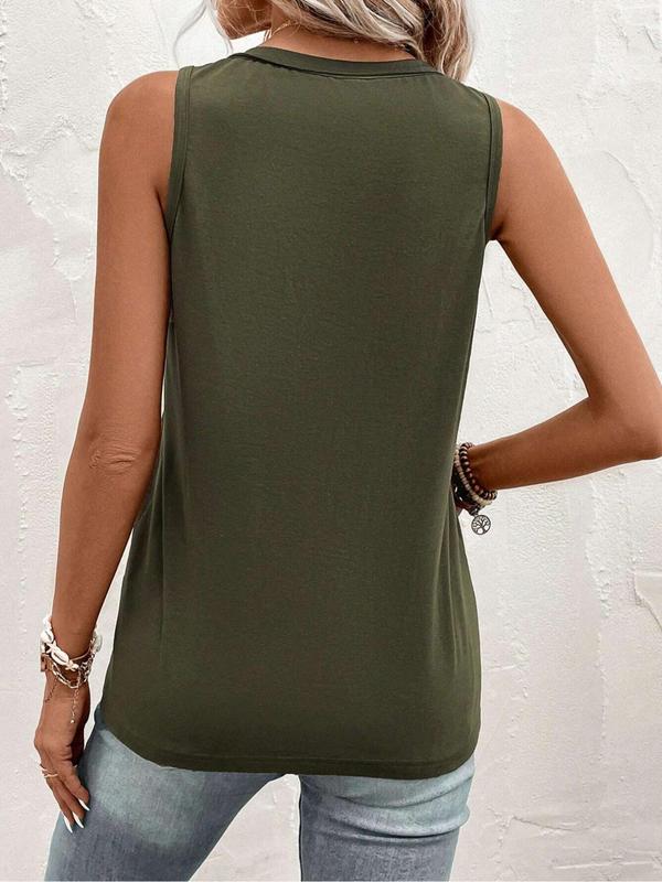 Women's Plain Button Front Pocket Tank Top, Back To School Outfits, Tank Tops for Women, Casual V Neck Sleeveless Top, Ladies Summer Clothes for Daily Wear, T Shirts for Women