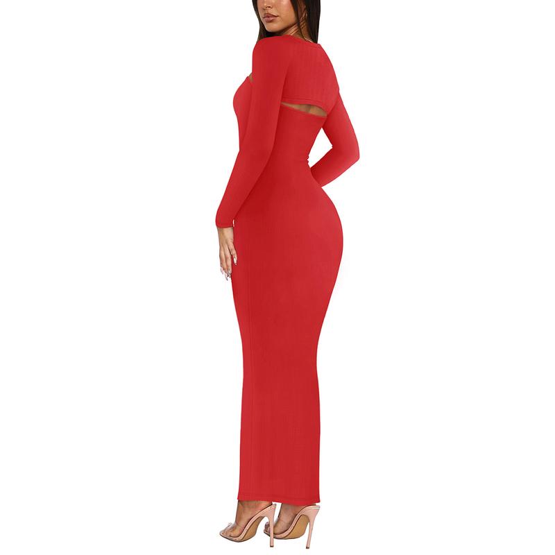 REORIA Womens Sexy Outfits LongSleeves Bolero Shrug Going OutStrapless Fashion Maxi Dress Bodycon Matching Sets Womenswear Elegant Casual Style