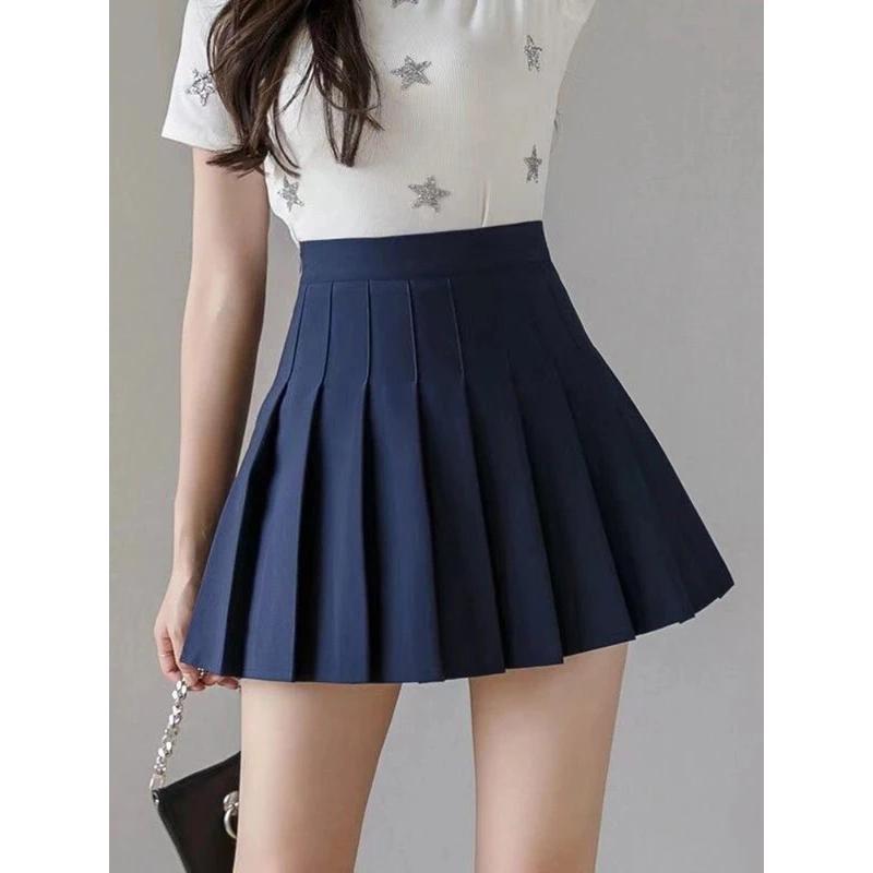 2024 Summer Autumn Korean Fashion Women's Pleated Skirt High-waisted Short Mini Skirt White Black Solid Color  A-shaped Skirts