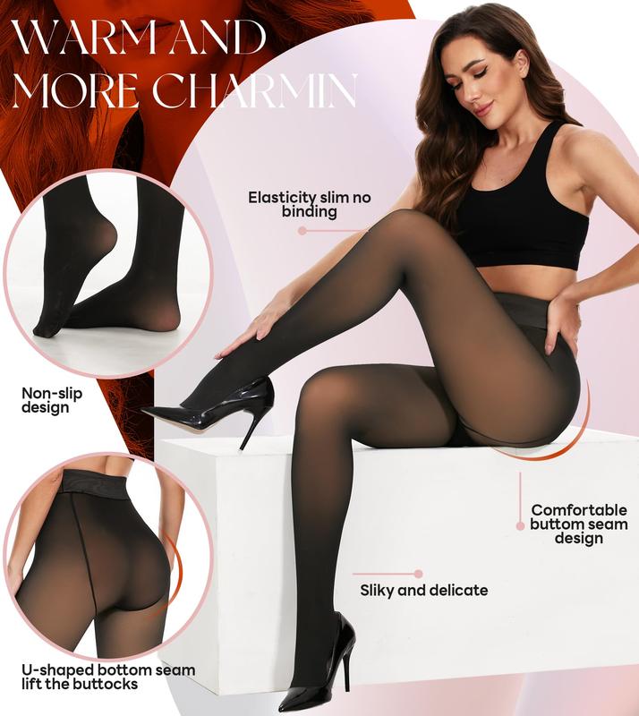 Fleece Lined Tights Women - Fake Translucent Warm Pantyhose Leggings Sheer Thick Tights for Winter,Winter Basic Leggings Thick Semi,Winter Comfort Fleece Tights Available in Plus Size Underwear Womenswear