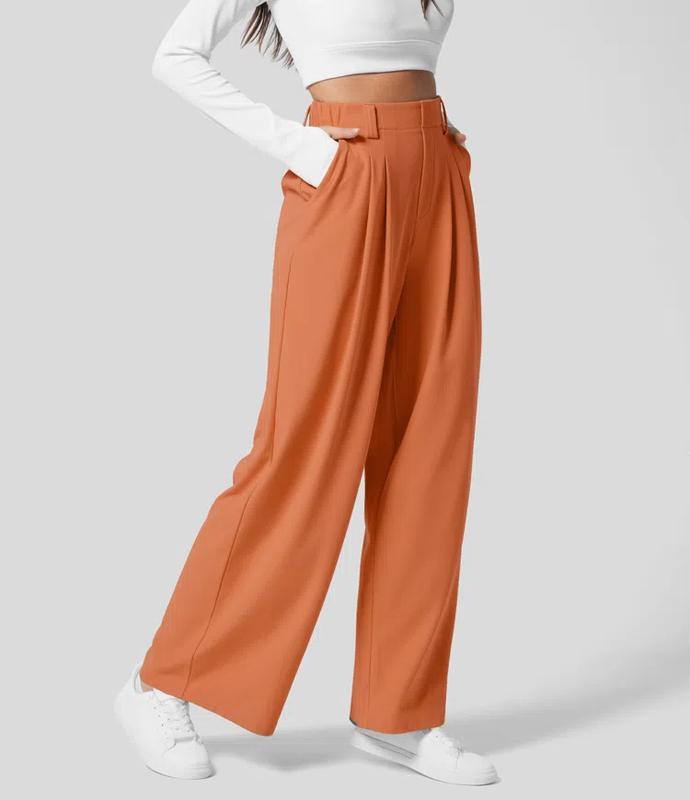 Halara High Waisted Plicated Side Pocket Wide Leg Waffle Casual Pants