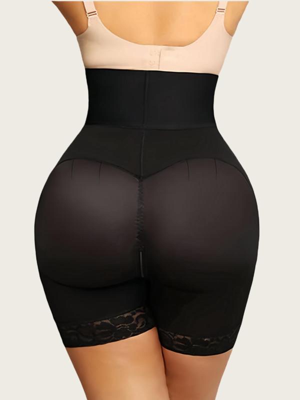 Women's High Waist Contrast Lace Shapewear Shorts, Tummy Control Butt Lifter Adjustable Hook & Eye Closure Front Shapewear Bottoms, High Stretch Shaper for Daily Wear Sexy