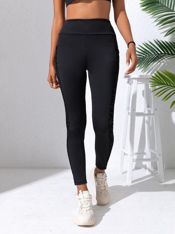 Women's Sheer Contrast Mesh High Waist Pocket Skinny Pants, Summer Clothes Women, Casual Comfy Breathable High Stretch Slim Leggings For Women Lady, Ladies' Summer Bottoms