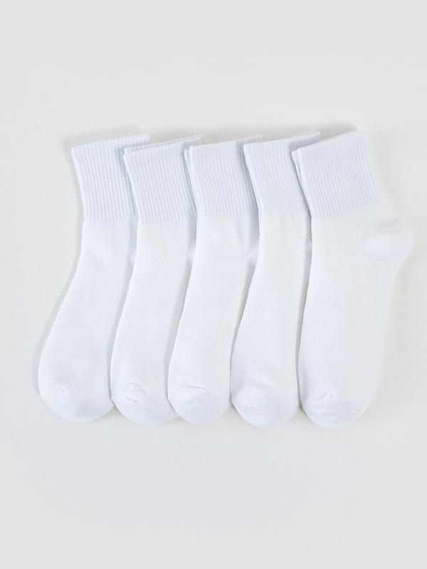 Women's 5 Pairs Solid Crew Socks, Casual Basic Mid-calf Socks, Soft Comfy Breathable Socks For All Seasons Daily Wear