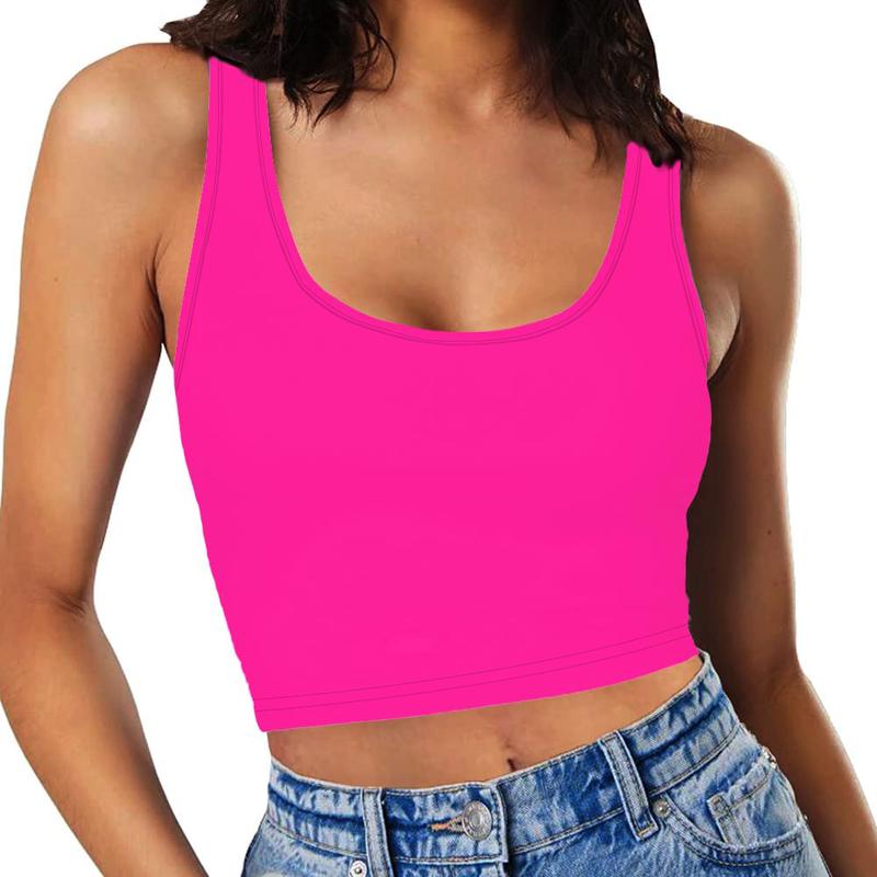 Trending Women's Solid Scoop Neck Tank Top - Casual Sleeveless Cropped Top for Daily Summer Wear, Perfect Ladies' Fashion Staple