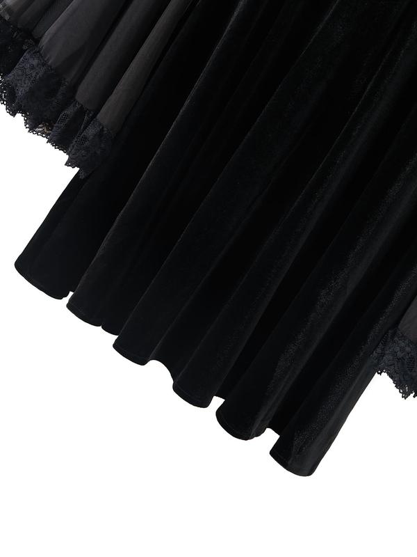 Women's Contrast Lace Ruched Velvet Dress, Elegant Sweetheart Neck Flounce Sleeve A Line Short Dress for Party Guest, Birthday Dresses 2024, Ladies Spring & Fall Clothes