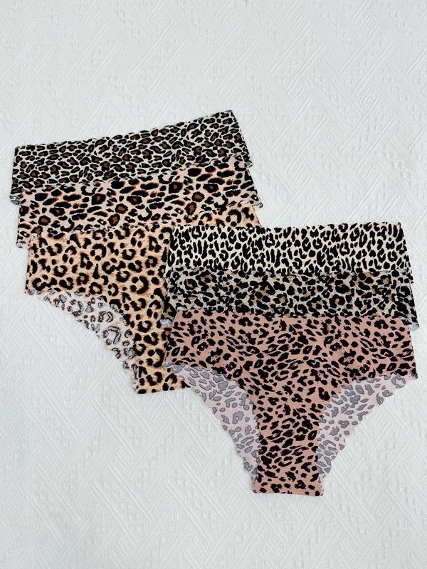 Women's Plain Leopard Print Scallop Trim Knicker, Soft Comfy Breathable Drop Waist Panty for Daily Wear, Fall Wear, Ladies Underwear for Fall, Panties for Women