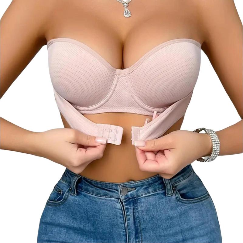 Solid Front Closure Underwire Bra - Plain Pattern Push Up Womenswear Lingerie for Comfortable Everyday Wear