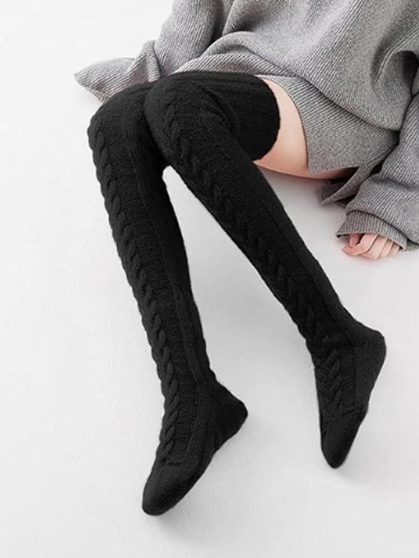 Women's Solid Textured Over The Knee Socks, Casual Warm Comfy Over The Knee Socks for Fall & Winter, Women's Socks for Daily Wear Long Socks