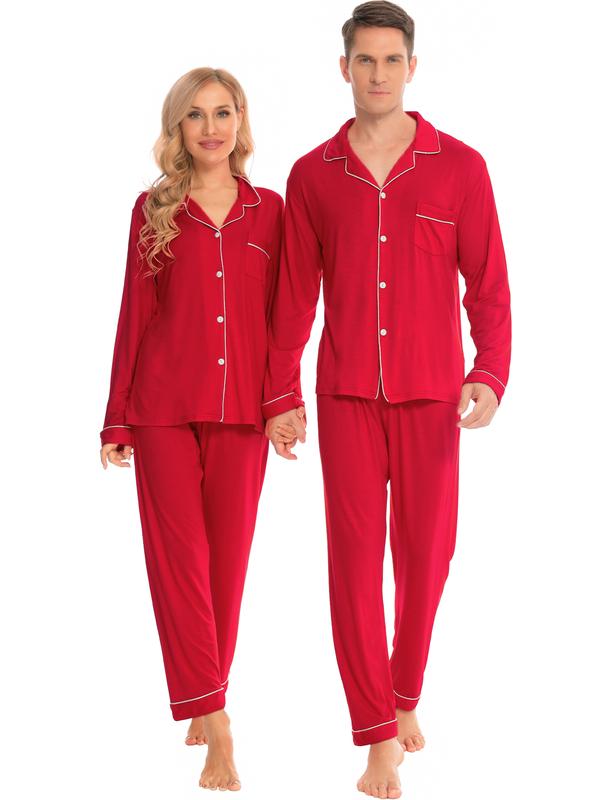 SWOMOG Couples Christmas Pajamas Set Long Sleeve Festival Party Pj Sets Holiday Sleepwear Button-Down Loungewear Clothing Collar christmas 2024