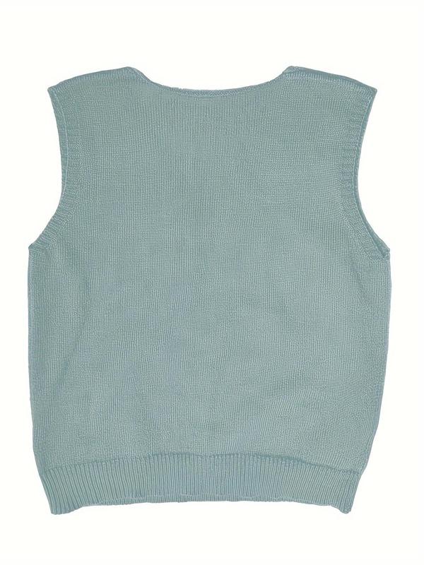 Women's Plain V Neck Sweater Vest, Casual Sleeveless Jumper Vest for Daily Wear, Ladies Clothes for All Seasons