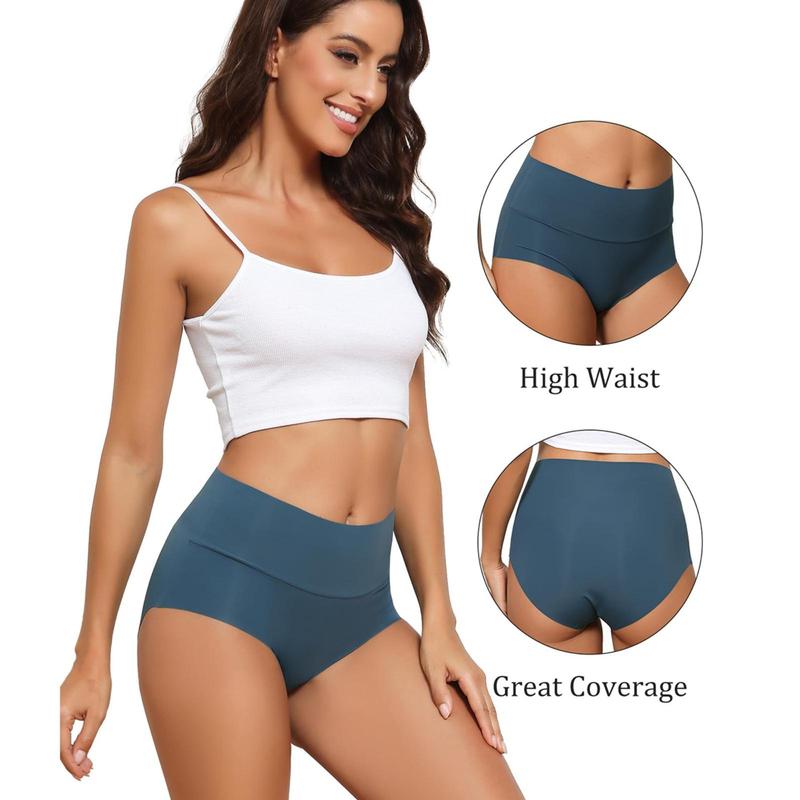 LEVAO Women's High Waist Seamless Panties Full Coverage Brief No Show Underwear Simple Comfortable Panties 6 Pack S-XXL