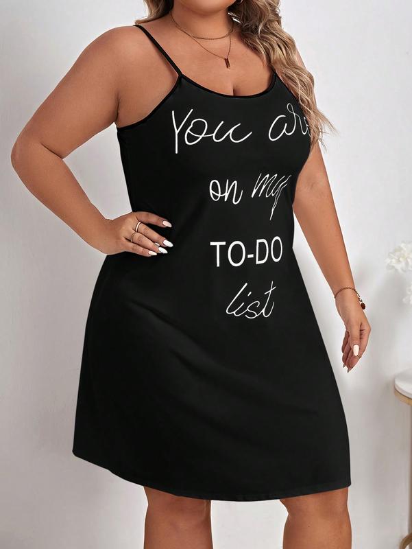 Plus Slogan Graphic Contrast Binding Cami Pajama Nightdress