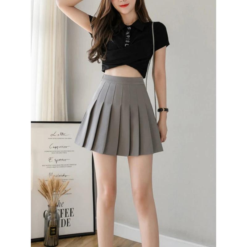 2024 Summer Autumn Korean Fashion Women's Pleated Skirt High-waisted Short Mini Skirt White Black Solid Color  A-shaped Skirts