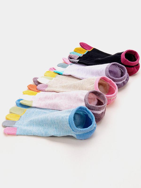 Women's 5 Pairs Colorblock Ankle Socks, Comfort Breathable Crew Socks, Multipack Low Cut Knit Socks for Women, Women's Socks & Hosiery