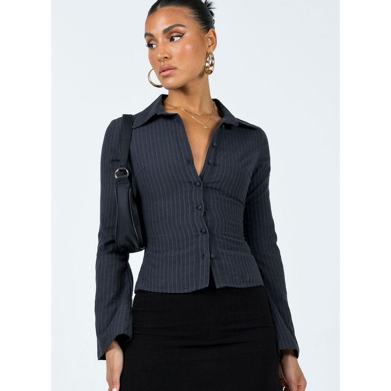 Anni Pinstripe Shirt Black