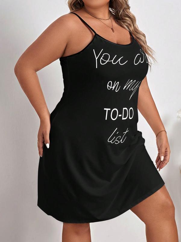 Plus Slogan Graphic Contrast Binding Cami Pajama Nightdress