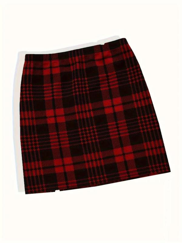 Women's Tartan Print Split Hem Skirt, Casual Fashion Short Skirt for Daily Wear, Ladies Summer Bottoms