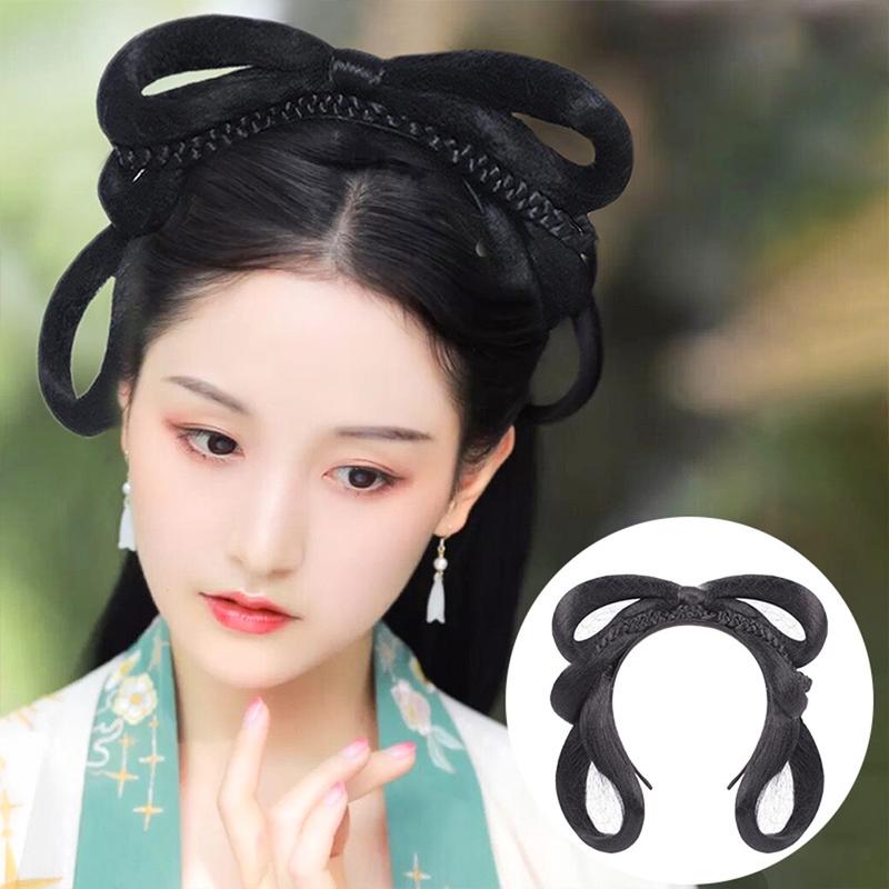 Traditional Chinese retro hair comb, synthetic Hanfu cosplay hair, black hair comb, ancient goddess Princess hair tie