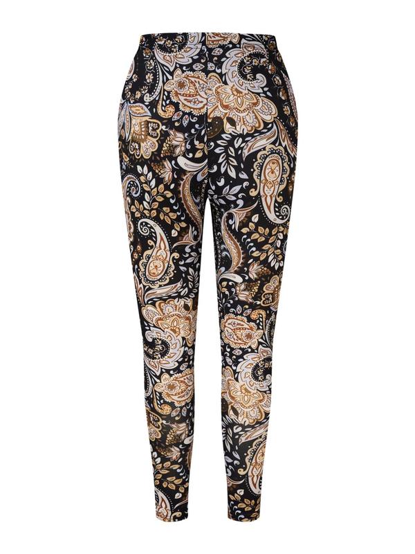 Plus Size All Over Floral & Paisley Print Leggings, Casual Comfy Elastic Waist Skinny Pants for Daily Wear, Women's Bottoms for Fall & Winter