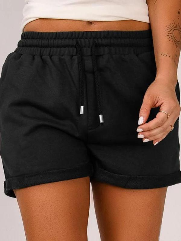  Solid Drawstring Waist Shorts, Summer Clothes Women, Casual Comfy Straight Leg Shorts for Daily Outdoor Wear, Shorts for Women, Women Plus Back To School Clothing for Summer