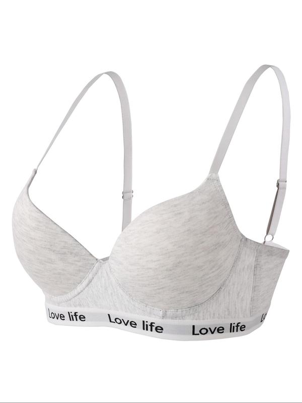 Women's Letter Tape Push Up Bra, Soft Comfortable Breathable Adjustable Strap Underwire Bra, Lingerie for All Seasons