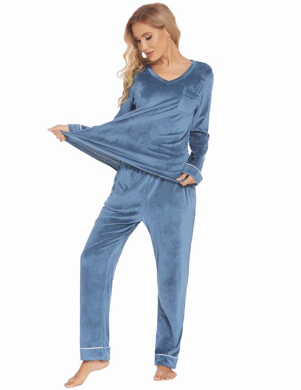 Ekouaer Couples Matching Pajamas Sets Velvet PJs Set for Men and Women Velour Long Sleeve Sleepwear S-XXL