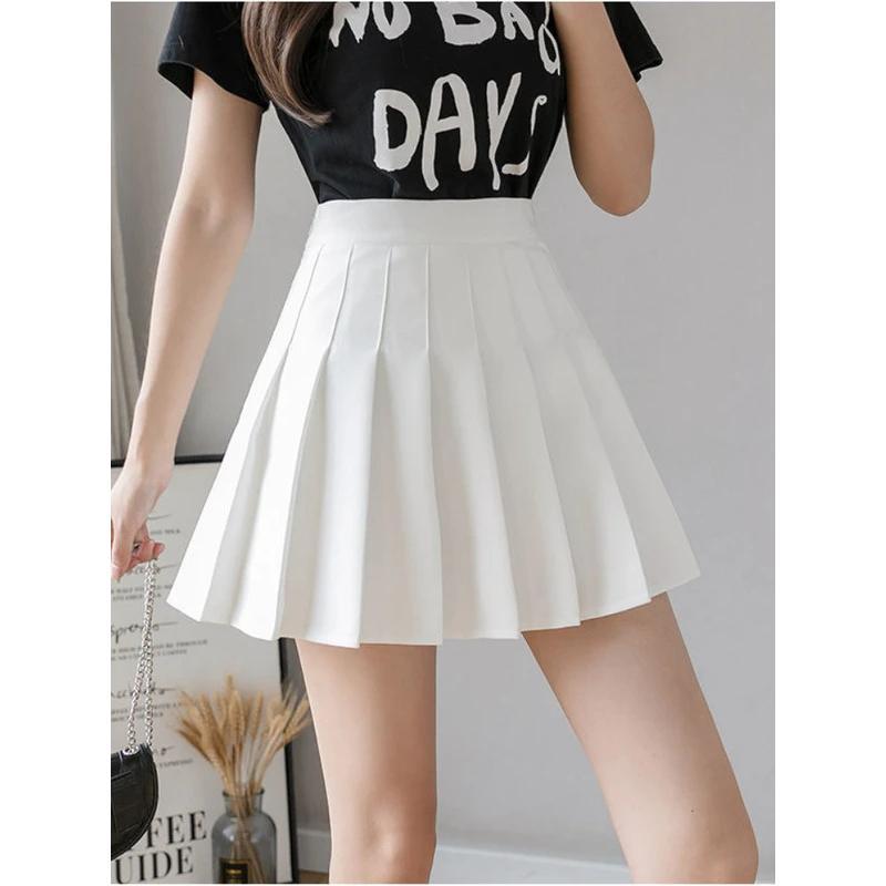 2024 Summer Autumn Korean Fashion Women's Pleated Skirt High-waisted Short Mini Skirt White Black Solid Color  A-shaped Skirts